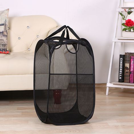 Wäschekorb, Kleideraufbewahrungskorb, großer Wäschekorb aus Netzgewebe, tragbarer, faltbarer Wäschekorb - 34x55cm (schwarz)