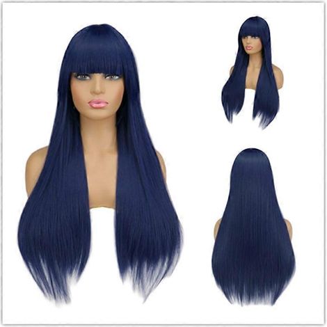 Perruque longue et lisse avec raie au milieu QQXCAIW, cheveux synthétiques résistants à la chaleur, noirs, blancs, roses, oranges, violets et gris, pour femmes.