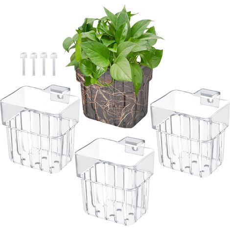 Lot de 4 Supports De Plantes d'Aquarium, Pots de Fleurs en Plastique Transparent Panier à Plantes d'Aquarium Suspendu Tasse à Plantes Aquatiques pour Plantes Hydroponiques d'Aquarium (1/5)