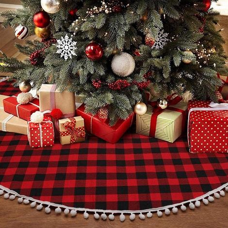 1 Pièce Jupe de Sapin de Noël,Décoration de Sapin de Noël,Couvre Pied Sapin Noël 122cm (rouge) (1/5)