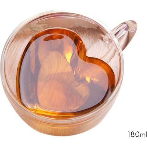 Cœur en verre à double paroi 180ml/240ml, tasse à thé résistante à la chaleur, forme cœur isolante (1/5)