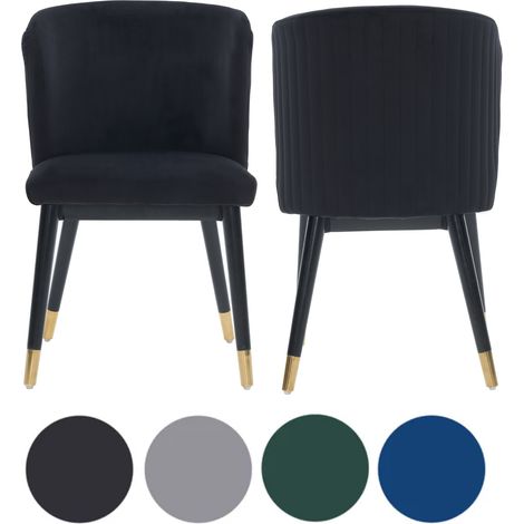 Set of 2 Black Sofina Modern Velvet Dining Chairs with Tufted Back - Wooden Frame & Gold-Tipped Rubberwood Legs (1/5)