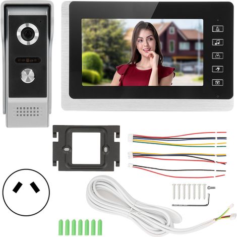 Sonnette vidéo filaire 7 pouces TFT LCD, vision nocturne, étanche, système de sécurité domestique 2 voies, 100-240V prise AU (1/5)