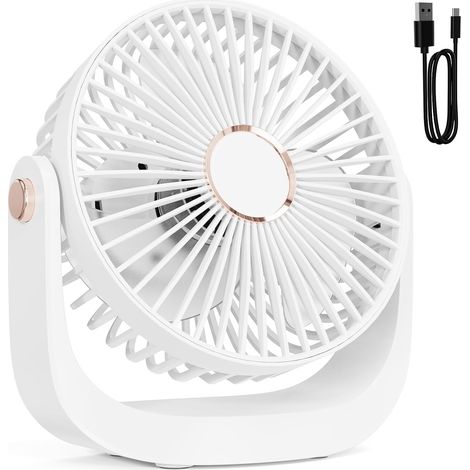 Fan of Table, Fan Quiet Rechargeable USB, 3 Speeds with Night, Adjustable to 360 °, 1100mah Battery For Home, Desk, Outdoor, Kitchen, Camping, White [Class energy-efficient A+++] (1/5)