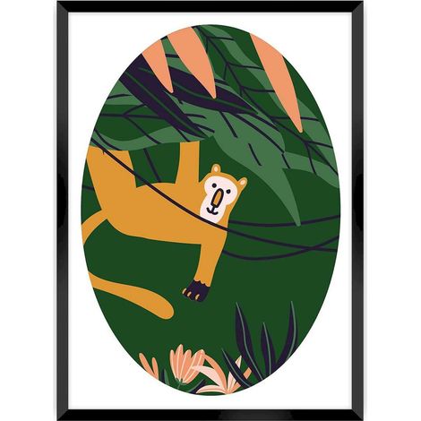 Tableau cadre noir Photo de singe Jungle Life - Vert cadre Noir
