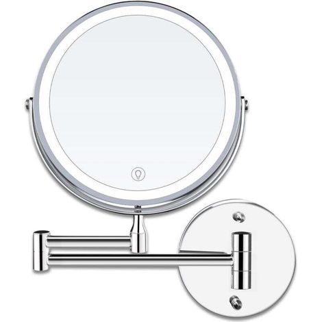 8 Inch LED Wall-Mounted Makeup Mirror with Magnifying Light, 1x/10x Magnification, USB Charging, Adjustable to 3 Colors, 360° Rotating and Extendable, for Bathrooms and
