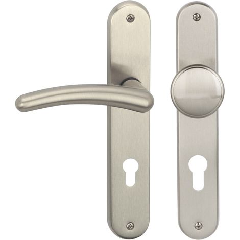 Südmetall Türgriff-Garnitur Langschild Franziska PZ Messing satiniert Drücker rechts silber 225 x 40 mm