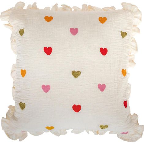 Coussin Enfant Feston "Amour" 40x40cm Beige (1/3)