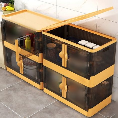 Boîte de rangement à double porte, meuble de rangement pour jouets et vêtements, pliable, sans installation requise, grande boîte de rangement en plastique pour les collations et les livres - jaune et (1/5)