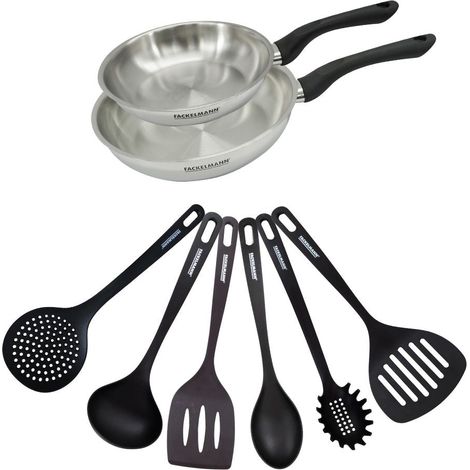 Set 2 poêles 20 et 24 cm en inox et 6 ustensiles Fackelmann Geneva (1/5)
