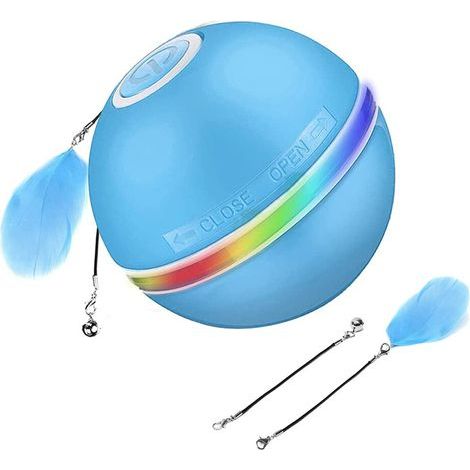 Balle interactive pour chat, lumière LED, rotation automatique à 360°, chargement USB, arrêt automatique après 30 minutes, bleu (1/5)