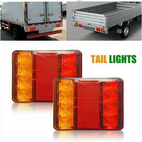 Feux et réflecteurs de remorque, 8 feux arrière à LED, lot de 2, feux de remorque multifonctions homologués E8, lumière rouge-ambre ultra brillante, clignotants/freins/indicateurs, étanches IP65 pour (1/5)