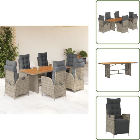 The Living Store 7-tlg. Garten-Essgruppe mit Kissen Grau Poly Rattan - Gartenstuhl (1/5)