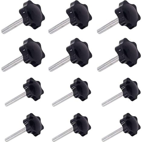 12 Pièces M6 (32 ) × 40mm et M8 (38 ) × 40mm Poignée de Serrage à Filetage Mâle Gripandles vis Boutons Poignées Bouton étoile