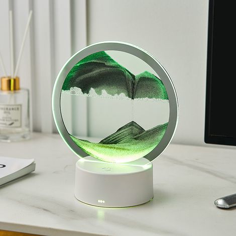 Photos de sable à tourner avec lumière LED, sable fin, art de sable en mer profonde, art de sable en mouvement, lampe de table 3D, peinture à sable fluide, image de sable dynamique 16x9.5x19cm-B (1/4)