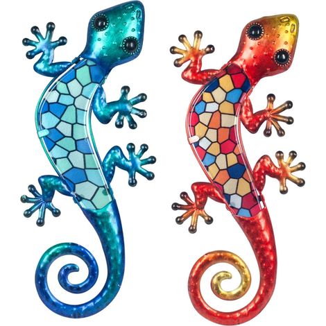 Lézard décoratif en métal et verre avec mosaique (Lot de 2) (1/2)