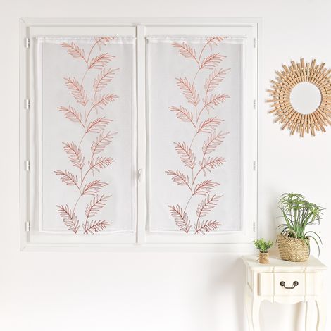 Paire voilages avec motif feuilles brodées Terracotta 45x120 cm