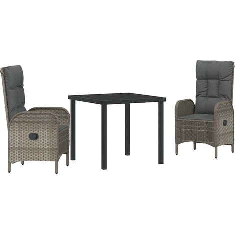 Garden Dining Set with Cushion 3 pcs Grey Poly rattan vidaXL (1/5)
