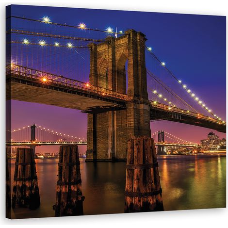 Tableau sur toile Pont de Brooklyn de New York dans la nuit 30x30 (1/5)