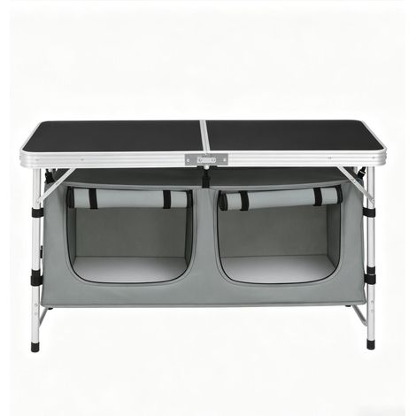 Table pliante de jardin avec rangement suspendu et pieds réglables en aluminium et MDF (1/5)