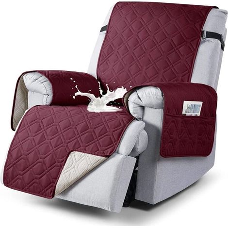 Housse de fauteuil inclinable 100 % étanche, housses antidérapantes pour fauteuil inclinable avec poche, housse de chaise inclinable lavable(WINE RED) (1/4)
