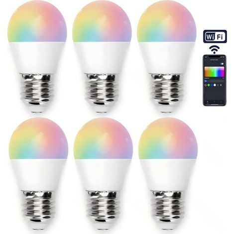 Lot de 6 Ampoules LED Connectées WiFi G45 E27 5W RGB+CCT Compatible Contrôle Vocal et Application Mobile Intelligent