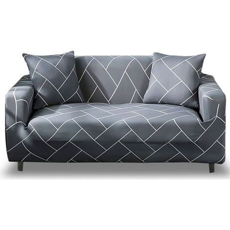 Housse Canape Extensible Avec Accoudoirs Housse De Fauteuil Elastique Couvre Canapé Universelle Magique Housse Protection Pour Canapé Antidérapante, (1 Place, Rayures Gris Clair) Sans Taie D'o (1/5)