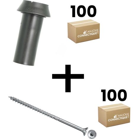 Lot de 100 supports de rail OB 63mm SIXBOX + 100 vis bois Ø5,0x90 tête fraisée TX - Sixbox (1/4)