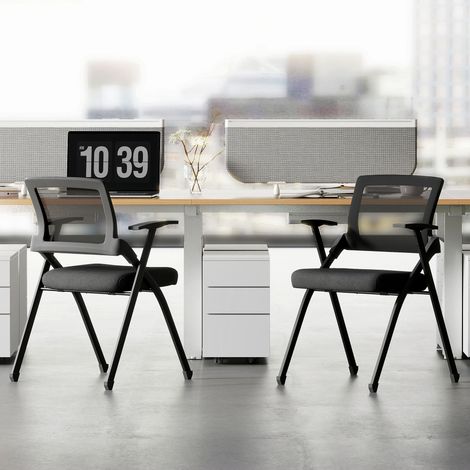 Juego de 2 sillas plegables en tela efecto lino con respaldo y reposabrazos curvos, sillas plegables portátiles que ahorran espacio, fabricadas en acero, ideales para el hogar, la oficina, la cocina y (1/5)