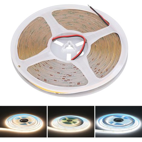 Bande LED matricielle de 32,8 pieds DC24V Cob, bande lumineuse LED haute densité, 320 LED/900LM/10W/m, lumière blanc chaud 4000K, peut être coupée tous les 5 cm, IRC 90+, largeur 8 mm. (1/5)