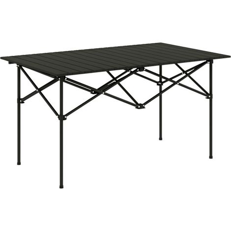 Table pliante de camping avec plateau déroulant en aluminium pour 2 personnes, 95x55 cm, noir