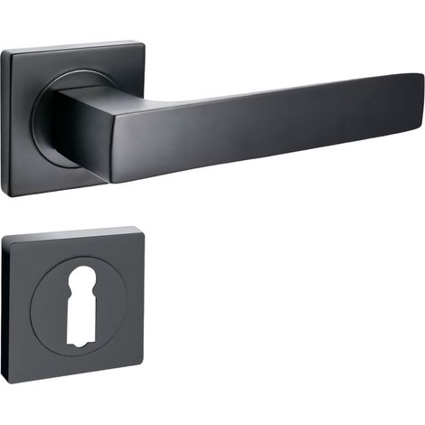 domino Türgriff Drückergarnitur BB-Buntbart Set quadratische Rosette Türklinke für Zimmertür, Bürotür, Kellertür & Innentür Türbeschläge aus Aluminium  Schwarz Türdrückergarnitur ROMBO-QR BLACK (1/5)