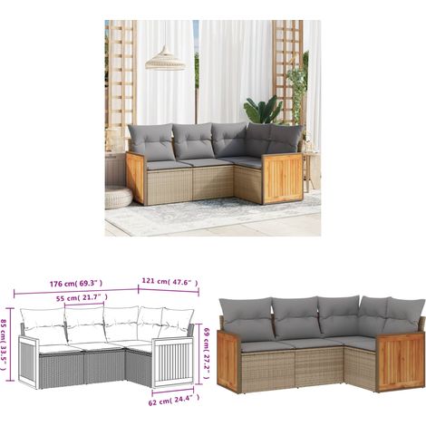 4-tlg. Garten-Sofagarnitur mit Kissen Beige Poly Rattan - Gartensorte - Gartenmöbelset - PE-Rattan Möbel - Outdoor Lounge Set - Balkonmöbel - Home & Living (1/3)