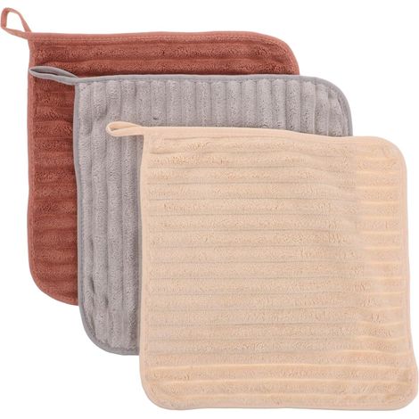 Hanging Hand Towels 3 Pieces Ultra Soft Coral Fleece