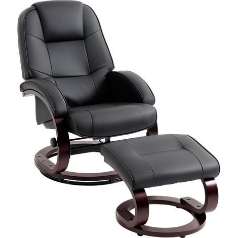 HOMCOM Recliner Chair with Footstool, Swivel Recliner Armchair, Black