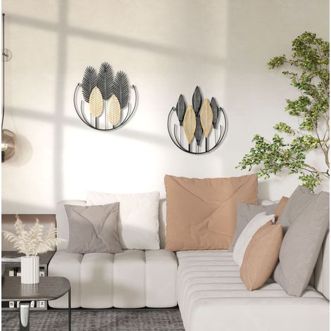 Juego de 2 cuadros de pared 3D, 40x46 cm, con efecto moderno, metal negro (1/5)