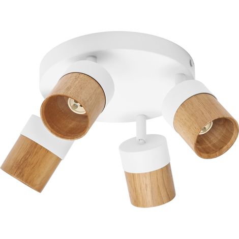 OSRAM OSRAM LED Spot Demi-Ligne Bois Plaque Plafonnier 4x GU10, Décor Blanc/Bois, Plaque de montage 233mm, Acier/Bois de caoutchouc
