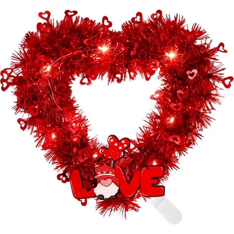 Ghirlanda floreale a forma di cuore per San Valentino, ghirlanda a forma di cuore luminosa a LED, ghirlanda dell'amore (con luci) (1/5)