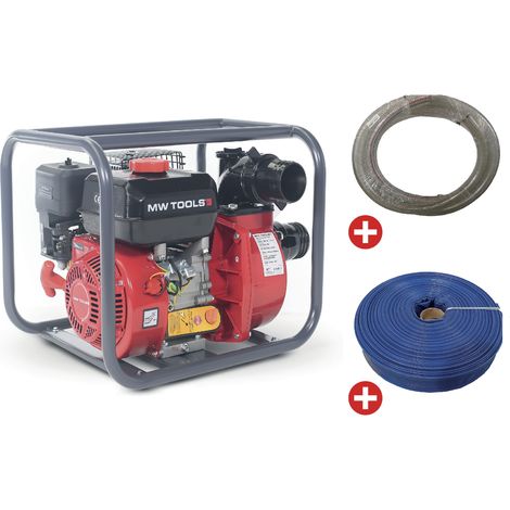 Mw Tools – Pompe de surpresseur thermique essence 48000 L/h 7 CH – Tuyau d'aspiration 5 m – Tuyau de refoulement 50 m – WP4800SET