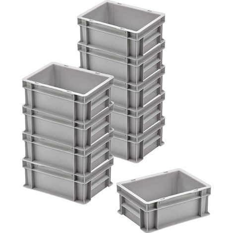 BRB 10x Boîte de transport/Boîte de stockage, empilable, LxlxH 300x200x120 mm, extrêmement stable, fond et côtés fermés, couleur gris (1/2)