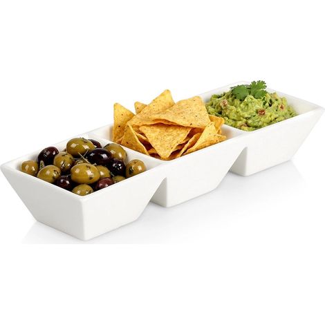 Ceramic Triple Snack Bowl, White, 29 cm (1/5)