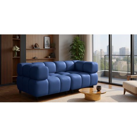 Sofa Designersofa FLOW 2-Sitzer in Stoff Bluvel Blau