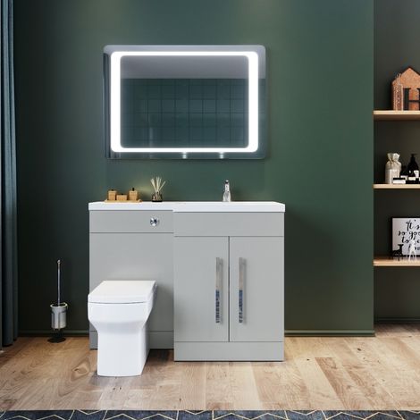 ELEGANT L Shape Bathroom Vanity Sink Unit 1100mm Furniture Storage Matte Grey Vanity Unit with Concealed Cistern + Basin with Ceramic Square Toilet Right Hand (1/5)