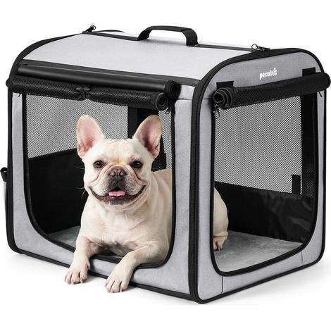 Sac Transport Pliable pour Chien et Chat,61×45×52 cm,Caisse de Transport Respirant Cage de Transport pour Chien pour Voiture,Convient pour Une Utilisation intérieure et extérieure,Voyage,Gris (1/5)