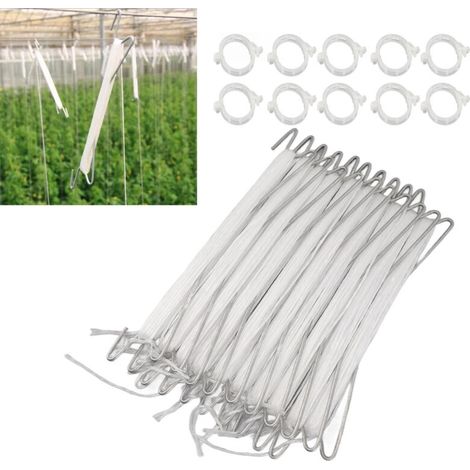 Gartenstützhaken – Gartenzubehör mit Schnur, Haken und Clips für Kletterpflanzen, Tomaten, Gurken und Gemüse – Edelstahl, Nylon – 10er-Pack