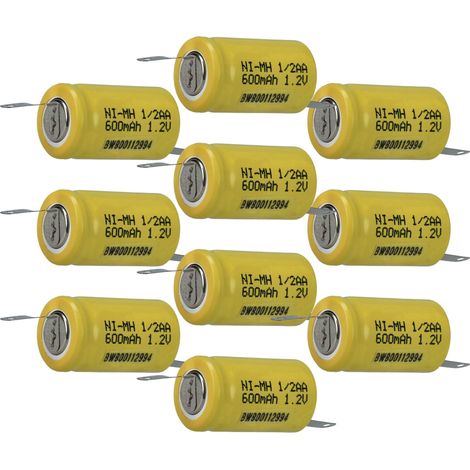 vhbw 10x Batteries remplacement pour 1/2AA pour modéle RC (600mAh, 1,2V, NiMH, vert, avec cosse à souder (Z)) (1/4)