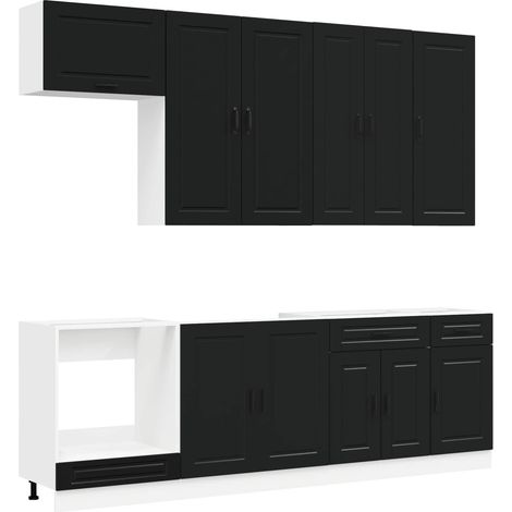 Kitchen Unit PORTO 8 pcs Black Engineered Wood vidaXL