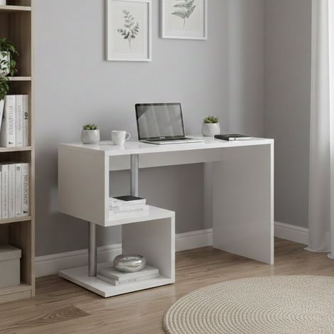 Dmora - Escritorio Dgyombe, Escritorio lineal con soporte para PC, Mesa de oficina multiusos, Escritorio multiposición para ahorrar espacio, 100% Made in Italy, cm 100x50h78, Blanco brillante (1/3)