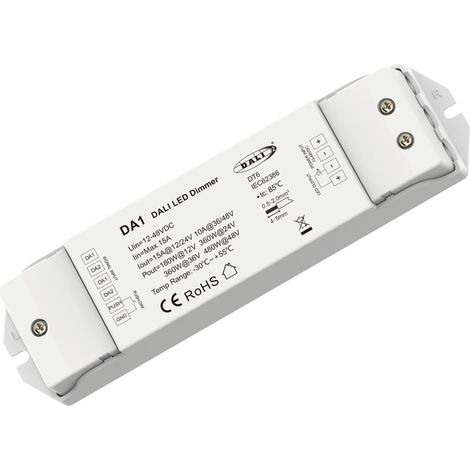 Attuatore Dimmer DALI LED 1 Canale 12-48V 15A DA1 Controller Strisce LED CV PWM DALI-2 con Push Dim Protezioni Integrate Alta Potenza 480W (1/3)
