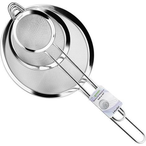 Tamis de cuisine inox / tamis à farine manche maille fine 7 cm, 12 cm et 18 cm pour pâtisserie en poudre pâtes égouttées / riz sauce filtre sur bol / manche cymbale à suspendre (1/5)
